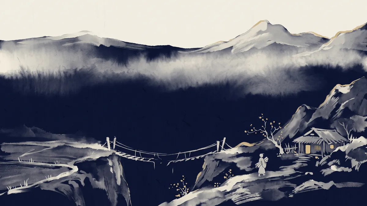 ภาพวาดหมึกจีนประกอบอี้จิงฉ้วนที่ 12 ความอุดตันชะงักงัน