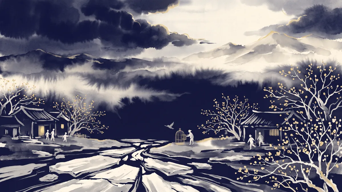 ภาพวาดหมึกจีนประกอบอี้จิงฉ้วนที่ 40 การคลี่คลายปลดเปลื้อง