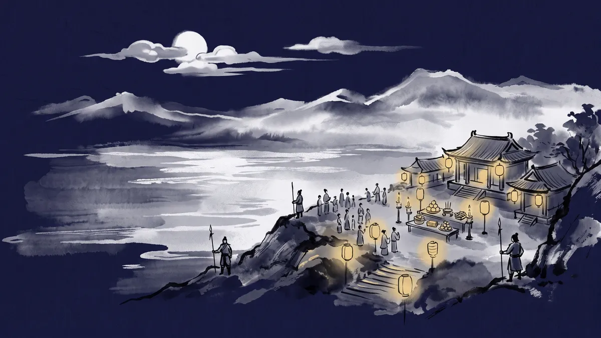 ภาพวาดหมึกจีนประกอบอี้จิงฉ้วนที่ 45 การรวมตัวชุมนุม