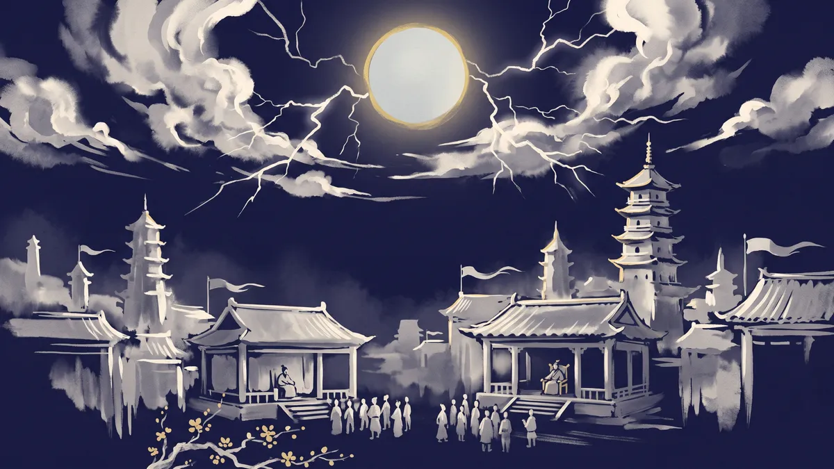 ภาพวาดหมึกจีนประกอบอี้จิงฉ้วนที่ 55 ความอุดมรุ่งโรจน์ถึงขีดสุด